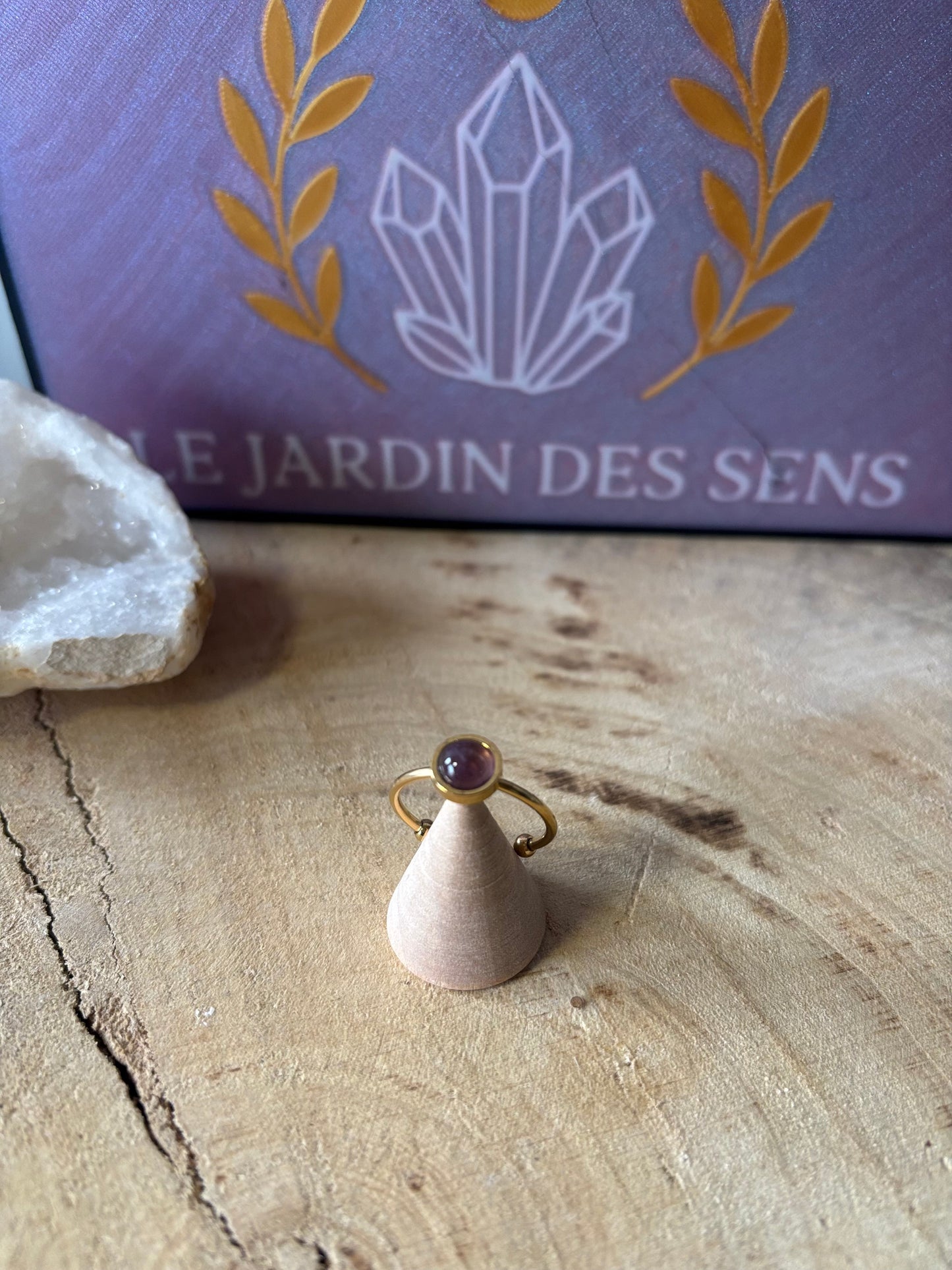 Bagues fines couleur or en acier inoxydable et pierre naturelle 💎